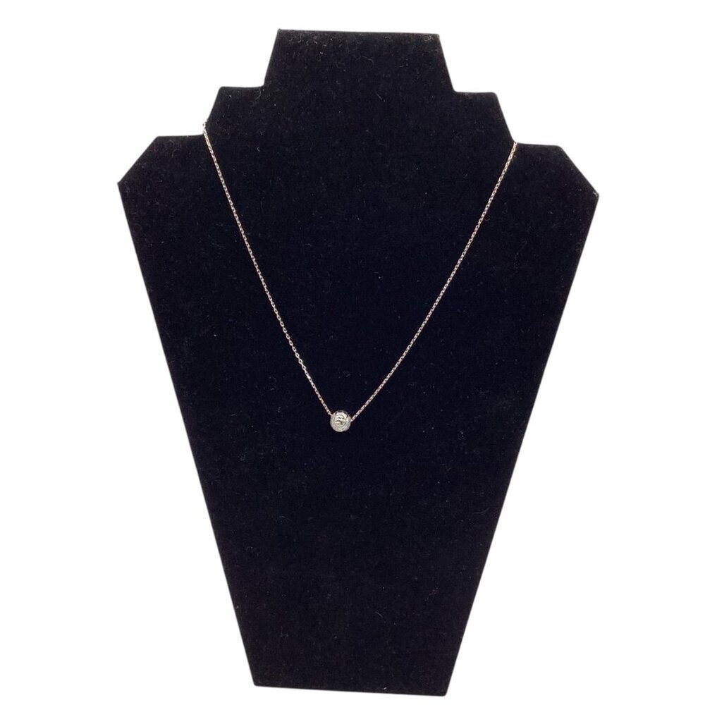 White Gold Plated "O" Word Necklace S925 Chain Italy 16in Delicate Pendant Jewel